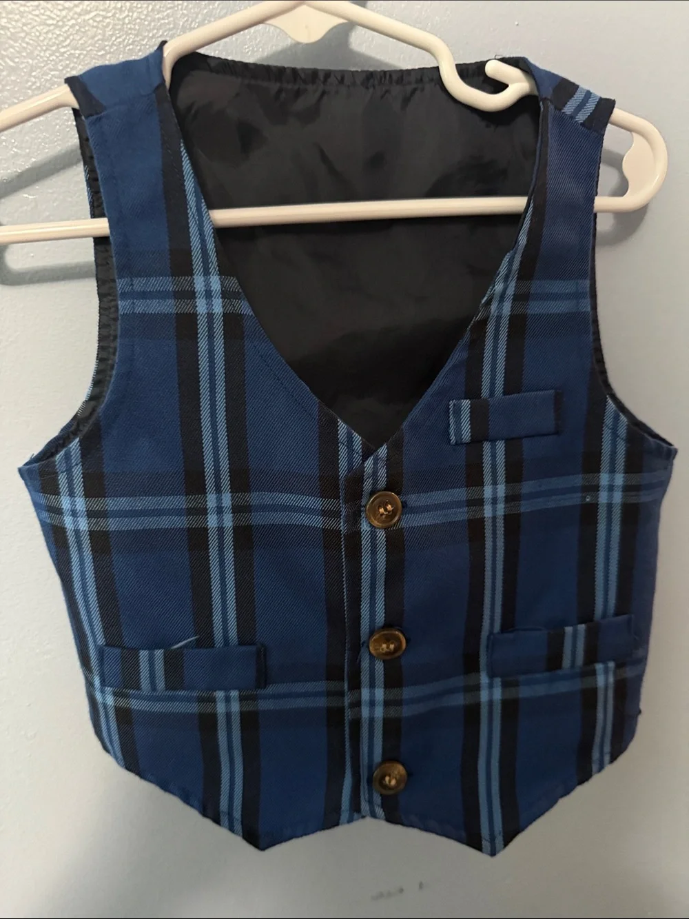 Spalding Blue Plaid Kids Vest with Accent Buttons